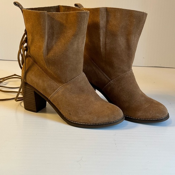 Suede Moto Boho Slouchy Shaft Booties Camel Western Coastal Cowgirl Piratecore - Picture 4 of 11